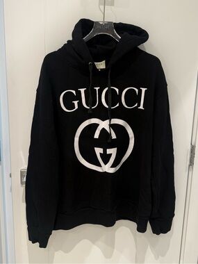 Gucci Black Crewneck Hoodie with White Logo